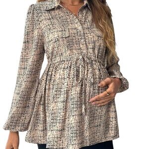 Women's Beige Patterned Maternity Top